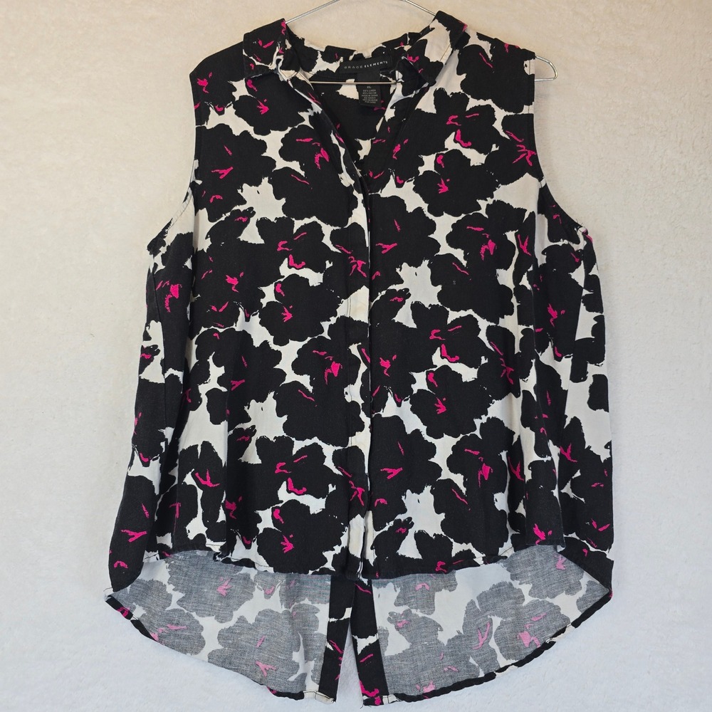 Grace Elements Floral Linen Blend Top Sleeveless Button Dark Fairy Chic Women XL